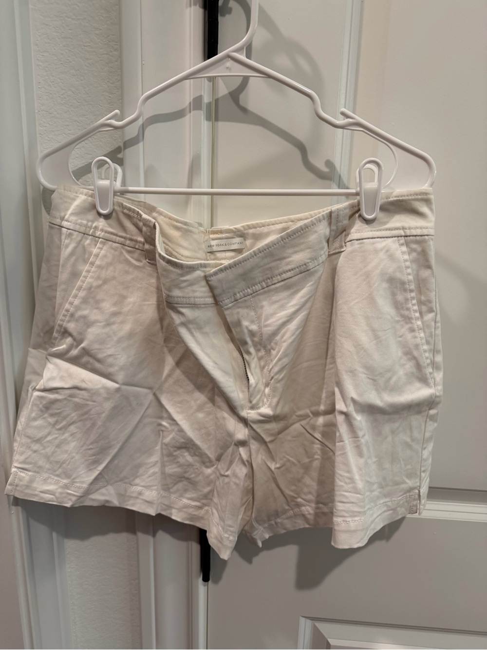 New York & Company Cream High-Waist Cotton Shorts